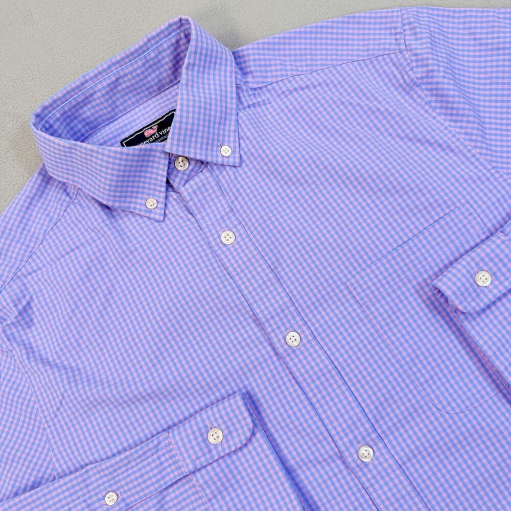 Vineyard Vines Shirt Mens Medium Purple Check Performance Murray Classic Fit